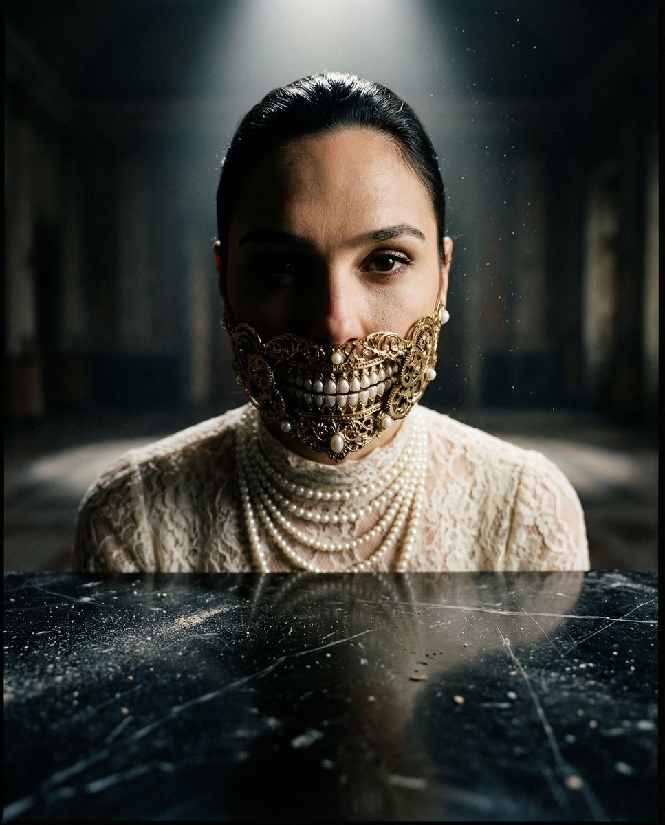{ "vibe_title_en": "The Gilded Facade", "master_prompt": "一张超写实、中画幅的摄影作品,从极端的地面视角拍摄,距离冰冷的…