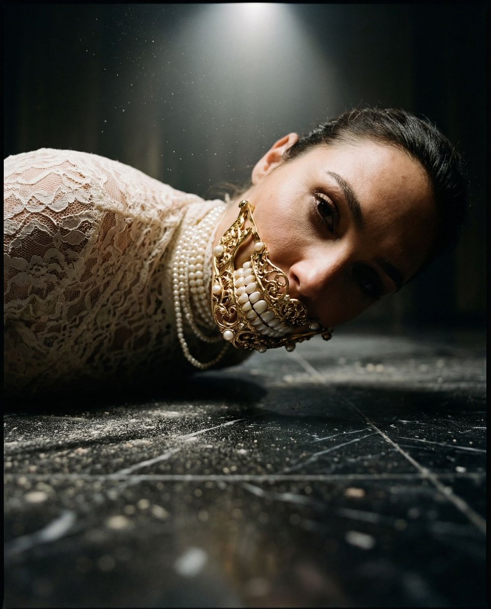 { "vibe_title_en": "The Gilded Facade", "master_prompt": "一张超写实、中画幅的摄影作品,从极端的地面视角拍摄,距离冰冷的…