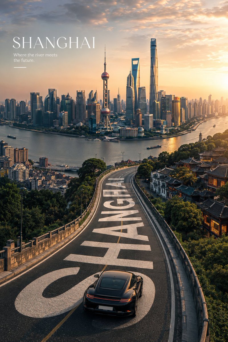 为 {LOCATION} 创作一张高端旅游宣传海报,采用强烈的竖向构图,以高空的航拍或景观视角俯瞰。一条绵长蜿蜒的公路应占据前景主导地位,并自然弯曲延伸至目的地最具辨识度的景观、…