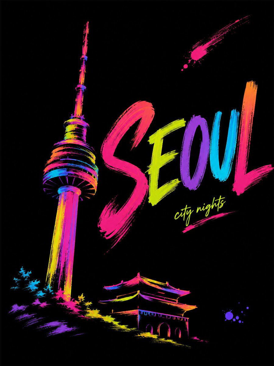城市 = [CITY NAME] 在纯黑背景上，为 [CITY] 创作一张竖版 3:4 的极简荧光笔刷艺术旅行海报。 首先识别该城市最具标志性且一眼可辨的视觉符号，然后选择： 一…