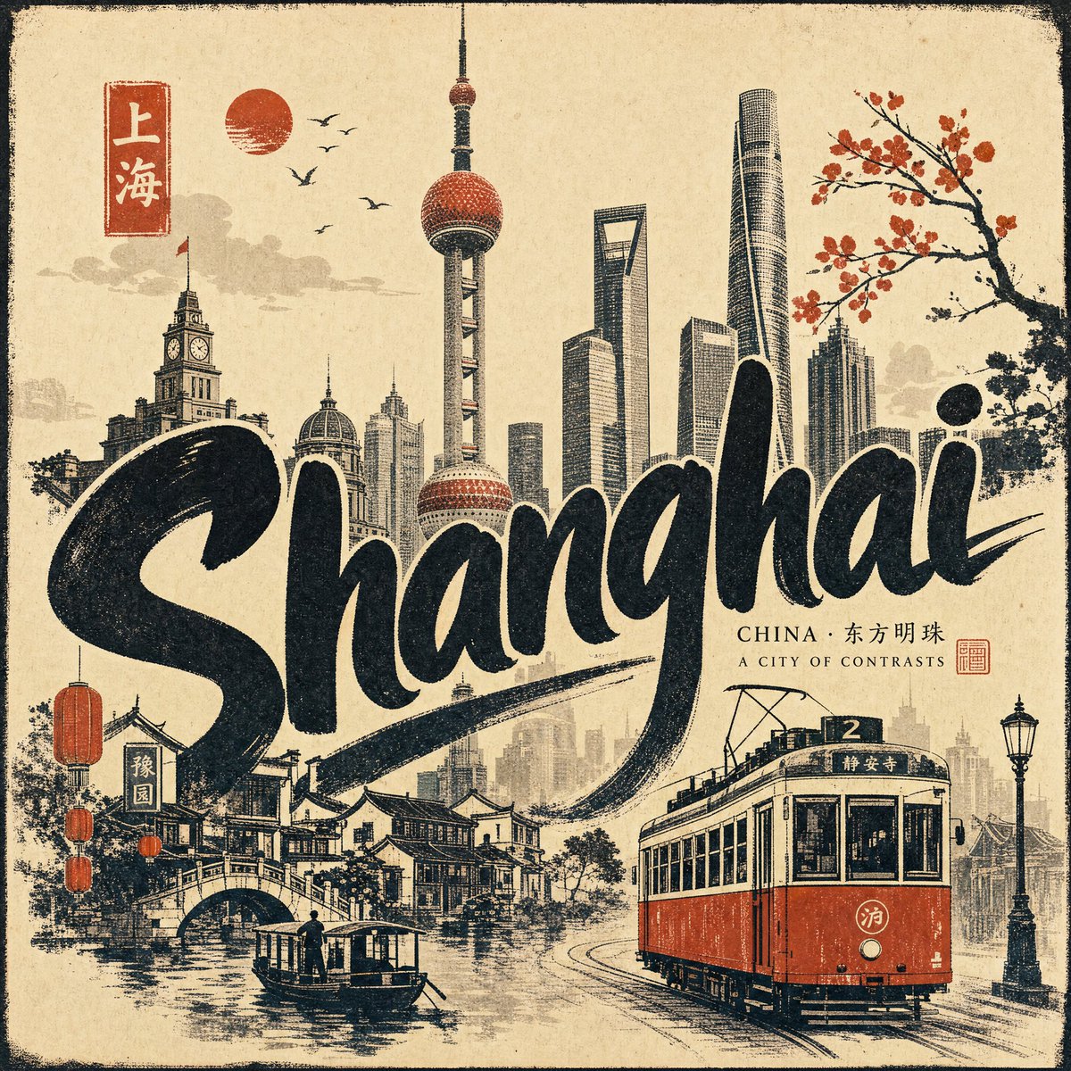 为 [CITY]（[COUNTRY]）创作一张高级的 4:5 纵向复古旅行海报，风格设计为优雅的当代手工丝网印刷 / 麻胶版画拼贴作品，呈现于温暖、带有纹理的档案级纸张之上。 艺…