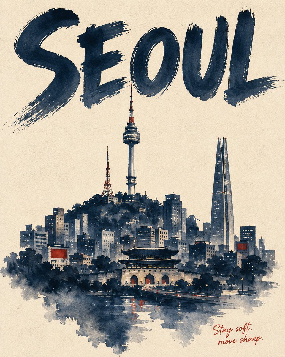 @创建图像 {CITY} — 大写的英文城市名称 {SUBJECT} — 一座地标建筑作为最高点,一座次要结构略低一层,其下一条中层建筑或地形带,底部以树丛或水面收尾——重叠为单…