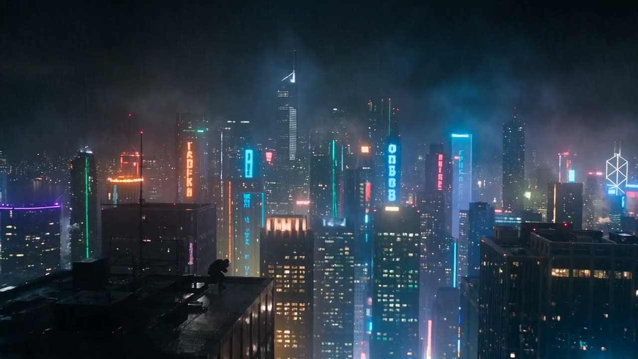 参考角色:以第一张图片作为主角——一名技艺精湛的渗透者。在所有镜头中保持完全相同的面部、发型、战术装备与身份。 参考地点:以第二张图片作为城市天际线/屋顶建筑…