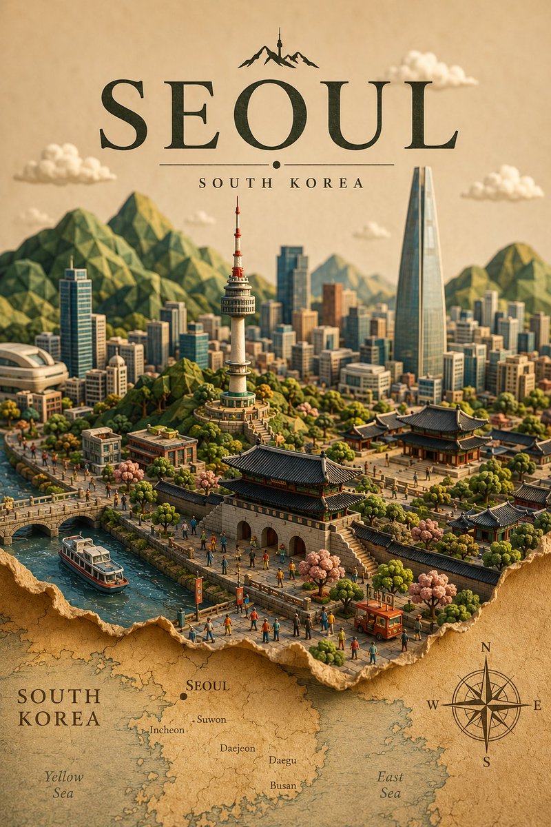地点："[LOCATION]" 以独特的混合媒介低多边形 3D + 手工黏土/橡皮泥立体模型风格，创作一幅高端纵向旅行海报插画，主题为 [LOCATION]。 主体场景 将 [L…