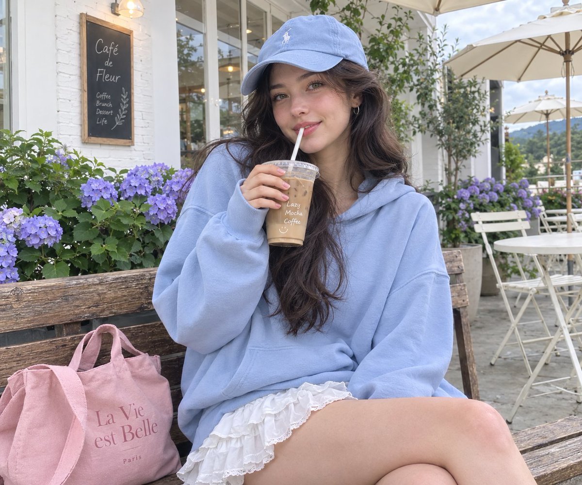 GPT Image 2 on ChatGPT 提示词; 一位明显已成年的年轻女性,拥有白皙的肌肤、浅绿榛色眼睛、淡雅自然的妆容、柔和放松的微笑,以及一头深棕色长发,她随意地坐在一…