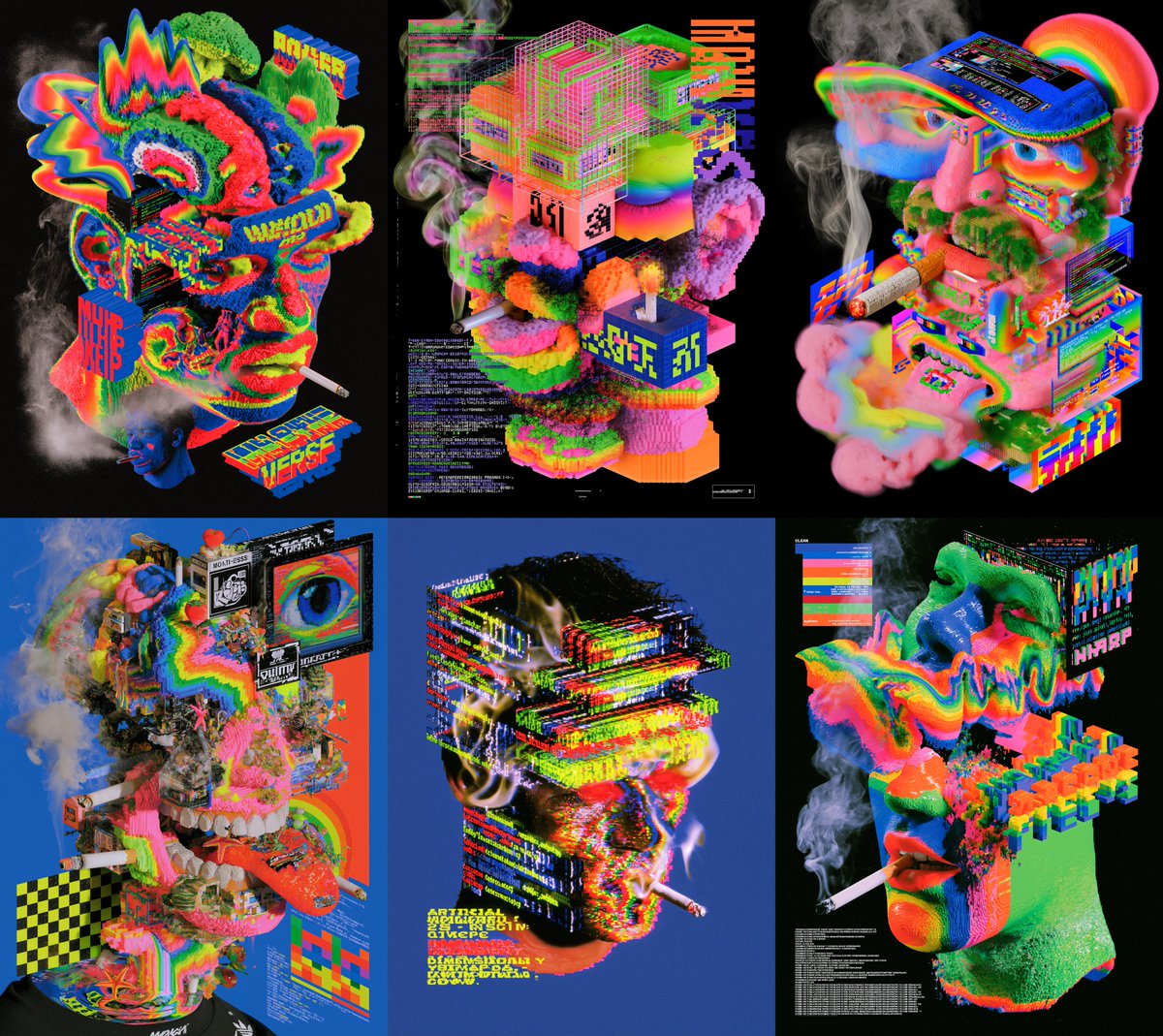 人工智能 抽香烟, 简洁极简, 多重宇宙, 代码维度包裹, 等距像素宇宙, 四维分层深度, 有序收纳 --ar 3:4 --exp 20 --profile…