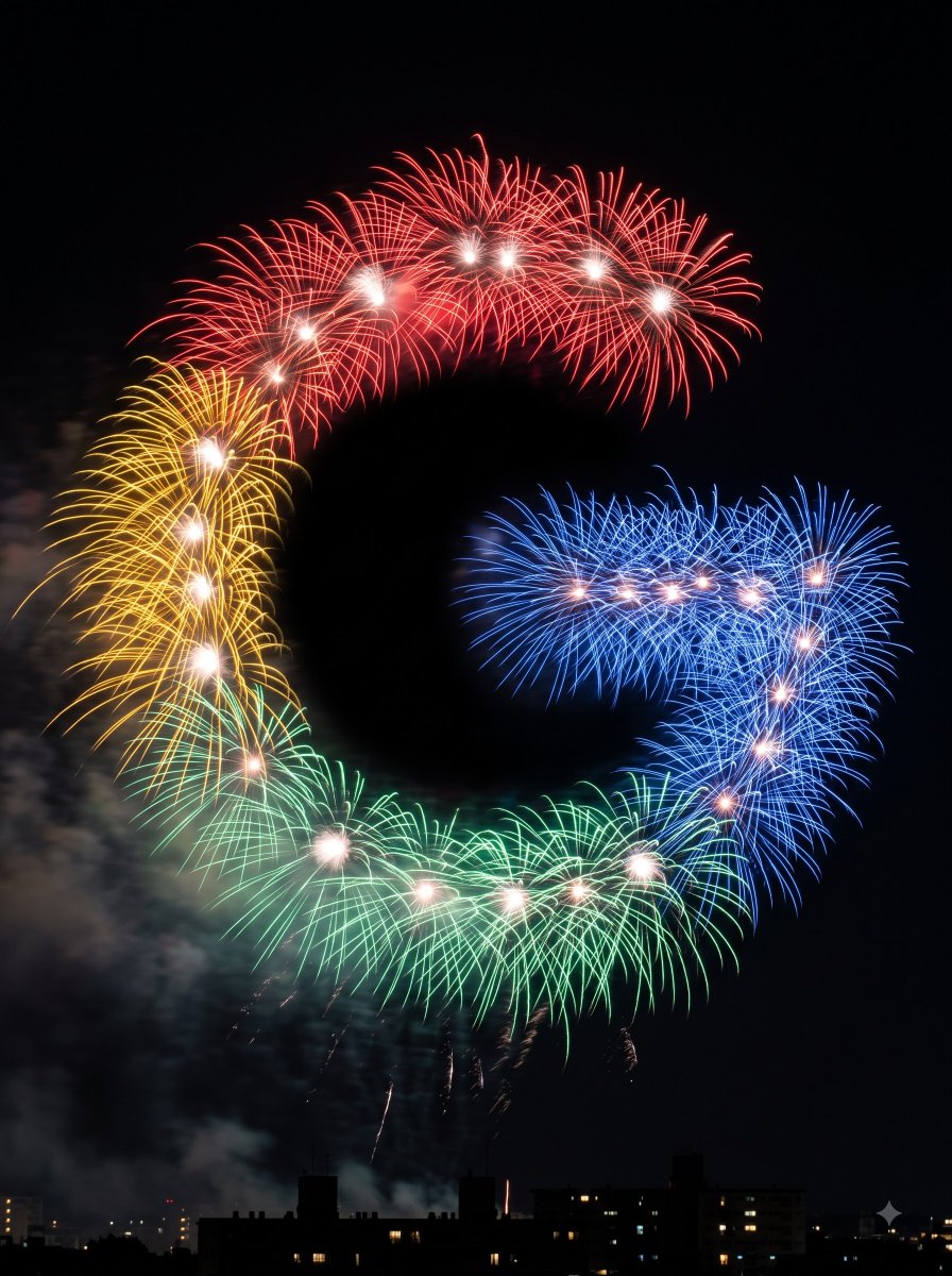 { "style_name": "Fireworks Logo - Close Crop (v2)", "description": "一张写实的长曝光夜景照片：一朵巨大的烟花爆…