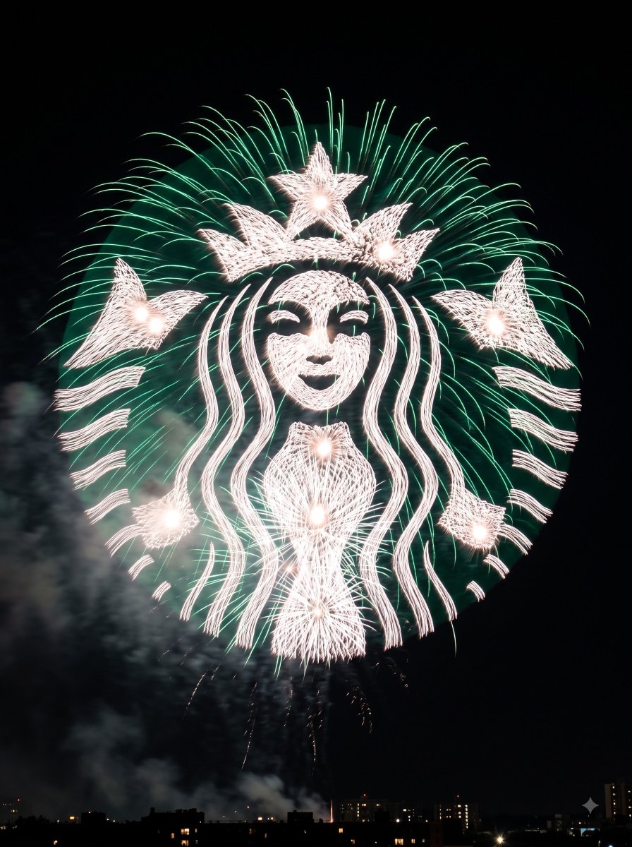{ "style_name": "Fireworks Logo - Close Crop (v2)", "description": "一张写实的长曝光夜景照片：一朵巨大的烟花爆…