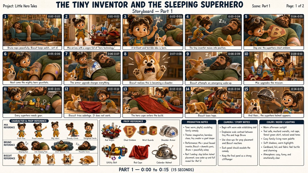 为一部名为《THE TINY INVENTOR AND THE SLEEPING SUPERHERO》（小小发明家与沉睡的超级英雄）的原创 3D 动画短片的第…