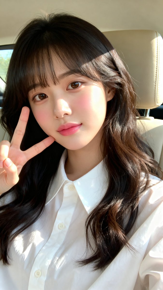 [Seedream 4.0 Prompt] ar 9:16 High 一张年轻东亚女性（韩国外貌）的特写自拍肖像，皮肤白皙光滑，五官柔和自然。她留着长长的、略带波浪的深棕至黑色头…
