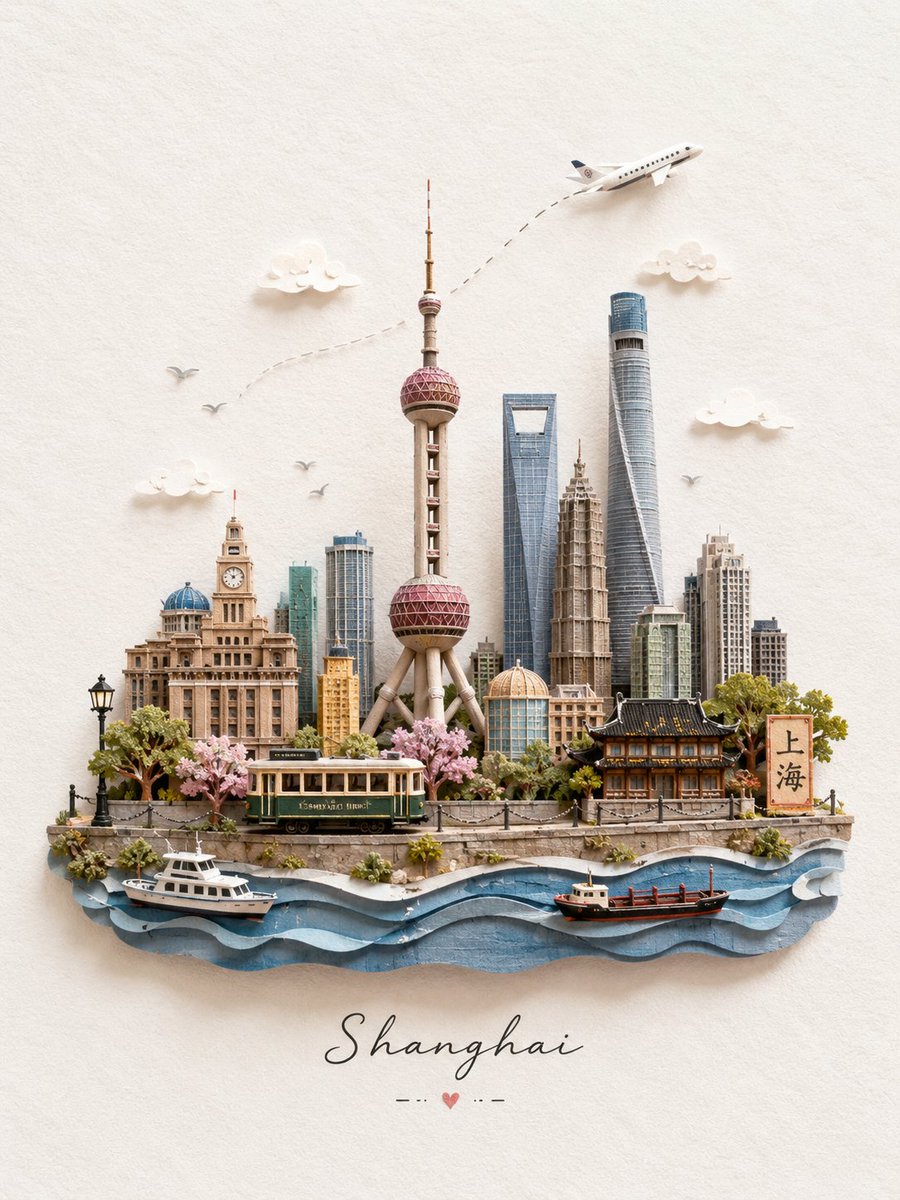 创作一幅迷人的 3D 微型纸艺旅行插画，主题为 [DESTINATION]，设计成一张精致的手工旅行明信片。仅使用目的地名称来标识地点，然后将最具辨识度的当地地标、建筑和文化元素…