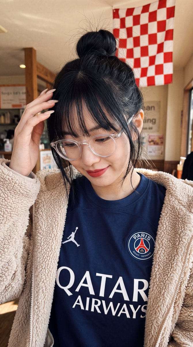 [Nano Banana 2 Prompt] ar 9:16 4K 一位年轻东亚女性的近距离自拍风格肖像，她微微低头，神情柔和略带羞涩，目光投向左下方。她有一头顺直的黑色头发，梳…