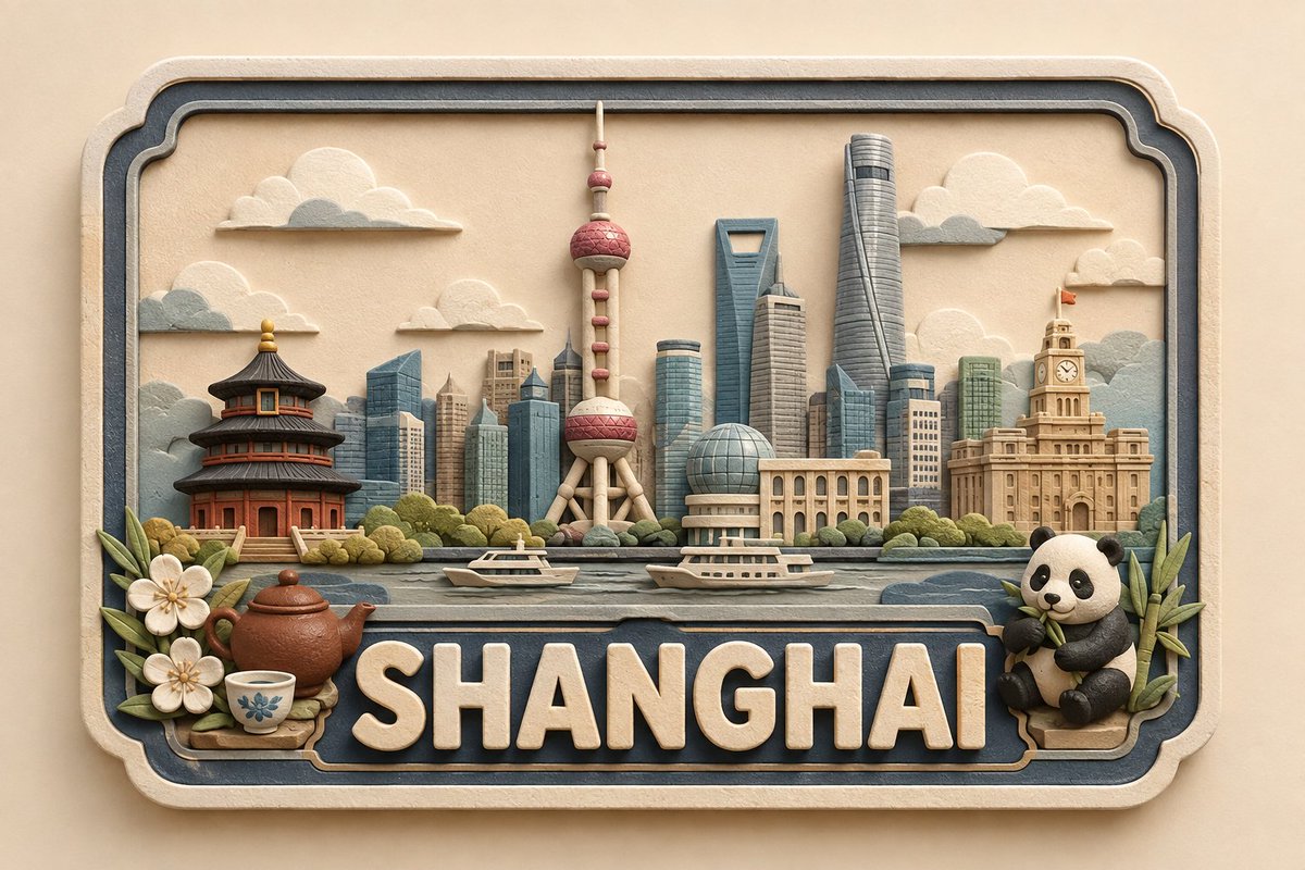 为 [LOCATION] 制作一款高级、可爱、手工感的 3D 纸艺与软陶目的地铭牌，作为统一全球收藏系列的一部分。 构图与几何：在归一化 100×100 网格上使用固定的水平带框…