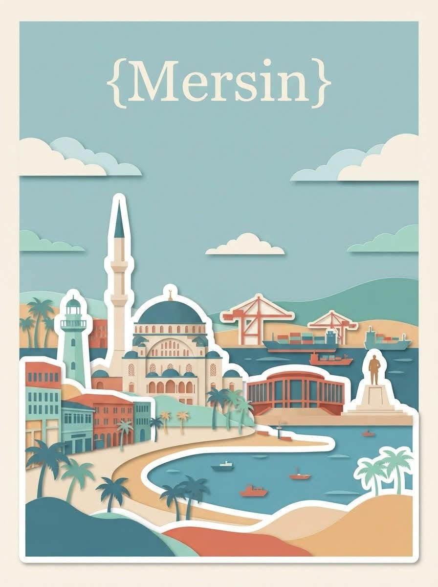 创作一幅极简编辑风格的旅行海报，主角为 [CITY, TURKEY]，灵感来自现代剪纸拼贴与手工旅行插画。使用温暖的奶油色/米白色纹理纸张背景，并采用干净的矩形海报构图。在顶部…