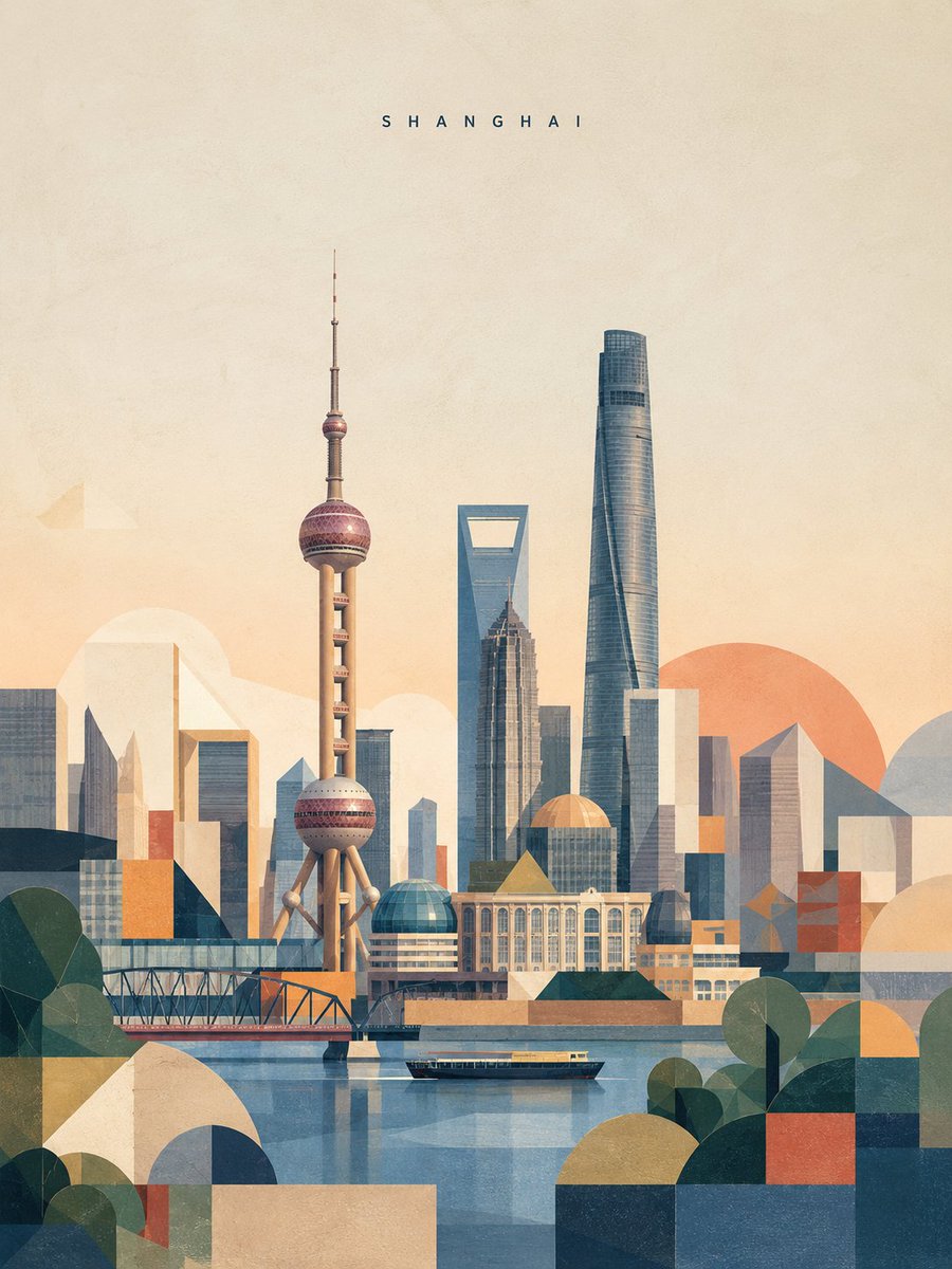 创作一张精致的竖版 3:4 旅行艺术海报,以 [DESTINATION] 为主题,设计为当代高雅美术印刷品。 核心概念 地标 70% + 几何抽象 30% 首先清晰地描绘该目的地…