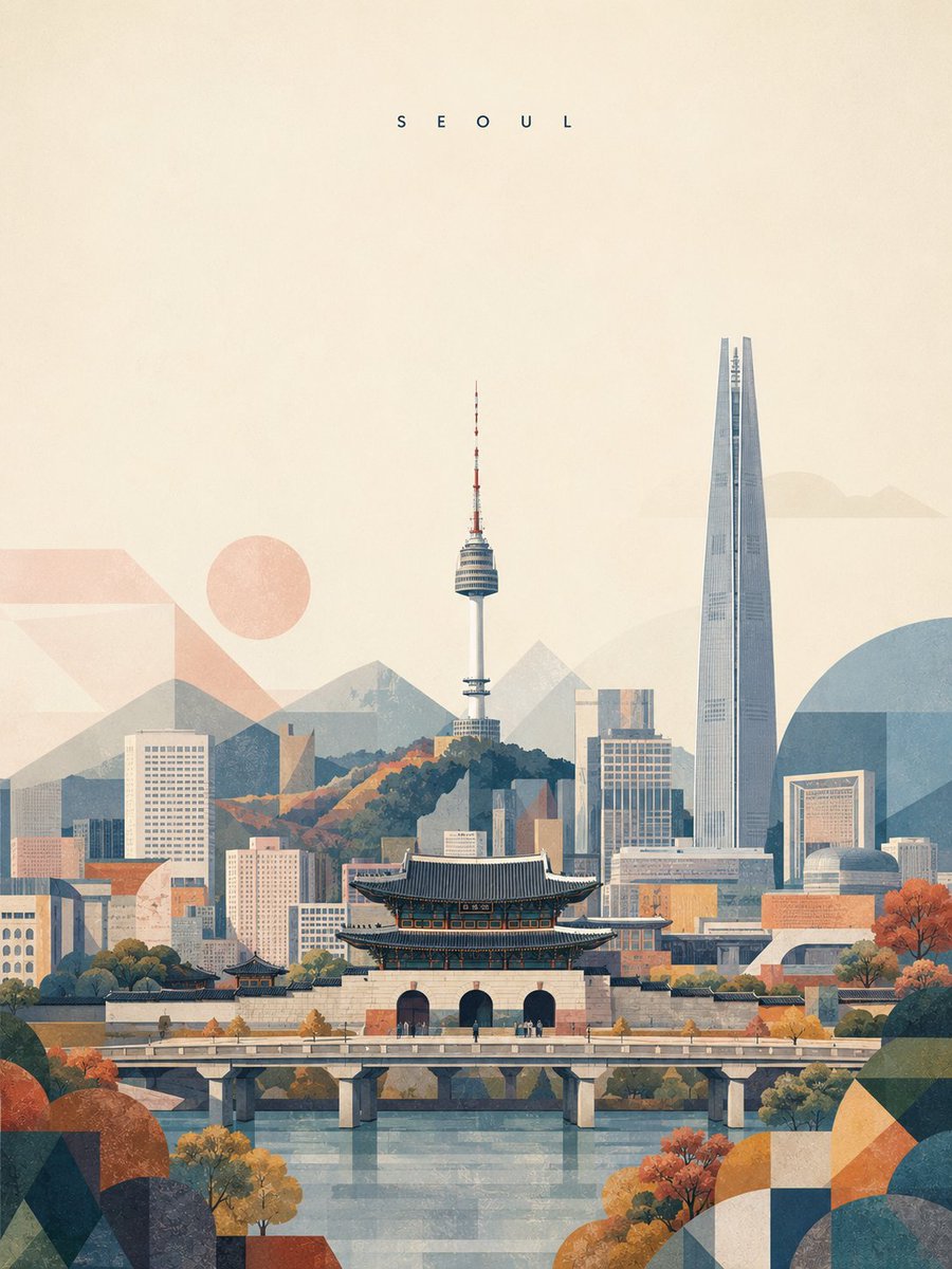 创作一张精致的竖版 3:4 旅行艺术海报,以 [DESTINATION] 为主题,设计为当代高雅美术印刷品。 核心概念 地标 70% + 几何抽象 30% 首先清晰地描绘该目的地…
