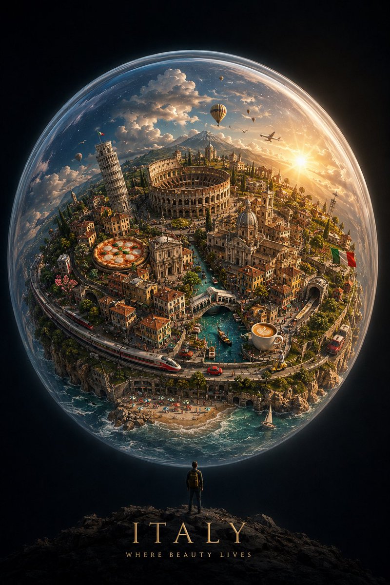 创作一幅引人注目的竖版 4:5 概念艺术作品，以 [CITY / COUNTRY] 化身为一个微小漂浮的世界，悬于一片广阔、深邃而极简的天空之中。 [ CITY / COUNTR…