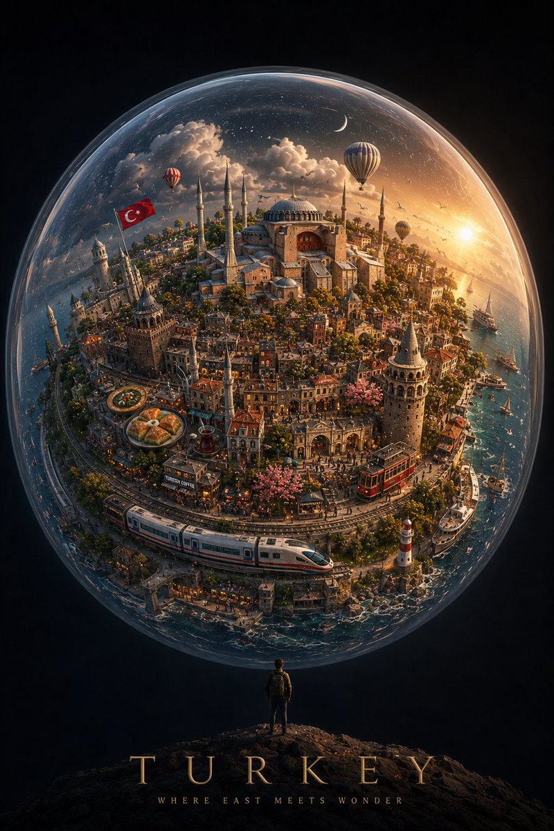 创作一幅引人注目的竖版 4:5 概念艺术作品，以 [CITY / COUNTRY] 化身为一个微小漂浮的世界，悬于一片广阔、深邃而极简的天空之中。 [ CITY / COUNTR…