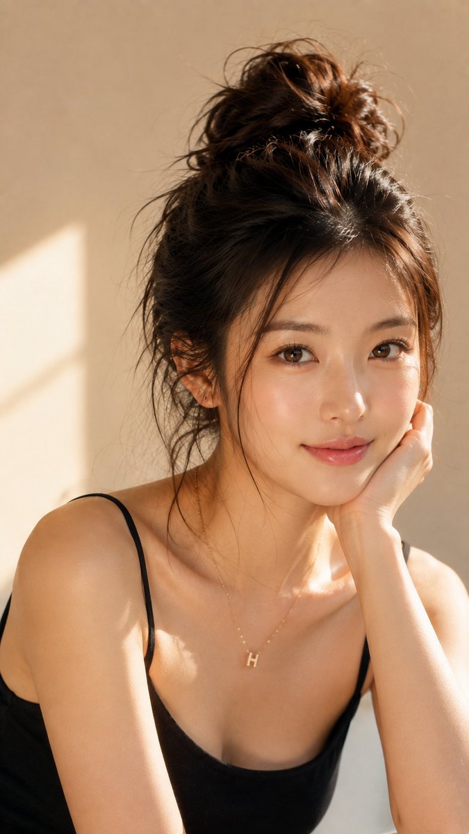 GPT Image 2 on ChatGPT Prompt; 超写实的美丽人像摄影，镜头中是一位迷人的年轻东亚女性，肌肤自然水润、透亮发光，五官精致柔和。她温暖的棕色双眸神采奕奕…