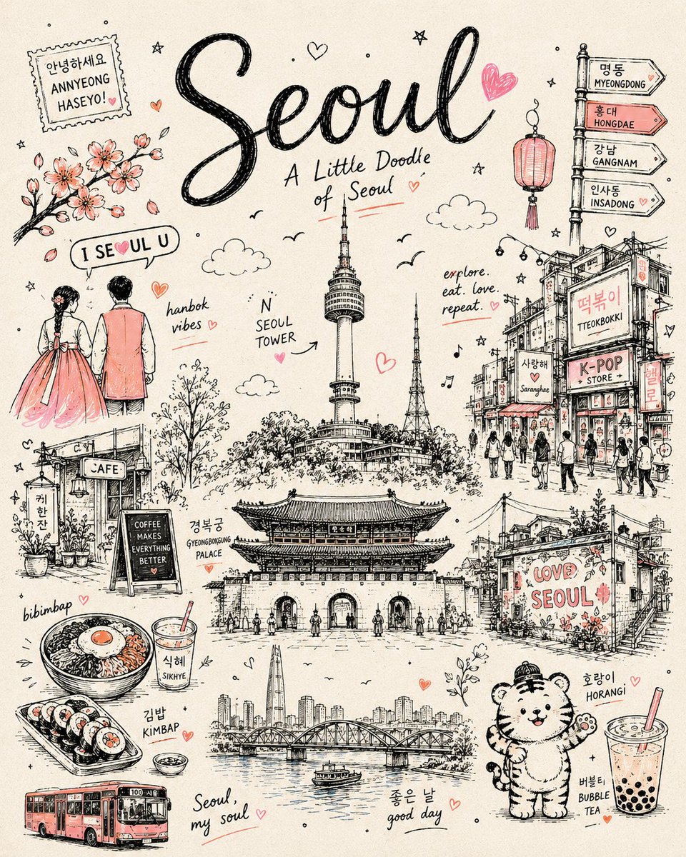 为 [CITY, COUNTRY] 创作一张竖版 4:5 的极简涂鸦旅行海报，以 [ICONIC LANDMARK] 作为中心主插图。 整幅场景用简洁、富有表现力的黑色手绘墨线绘…
