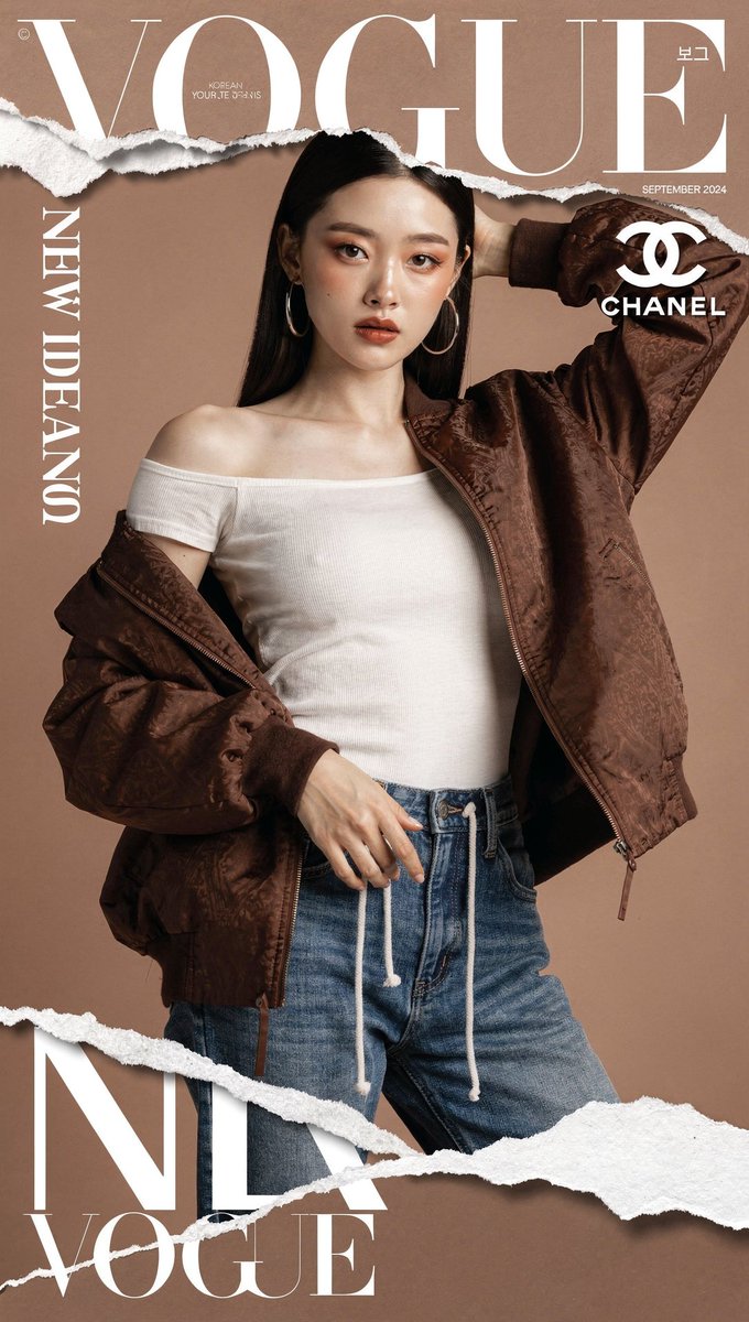 [FLUX.2 Pro Prompt] ar 9:16 2K 高端时尚杂志封面,Vogue Korea 风格,纯色暖调灰褐棕色背景。主体人物为一位年轻的东亚女…