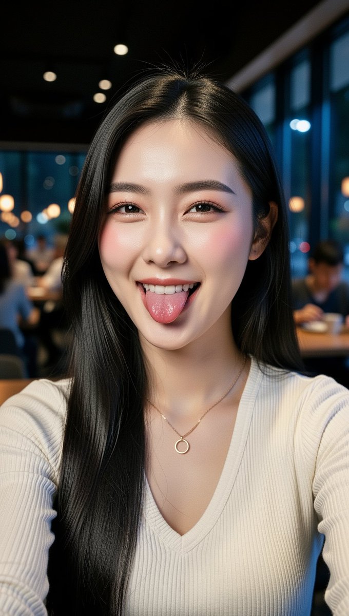 [FLUX.2 Flex 提示词] ar 9:16 2K 一张特写自拍照肖像,主角是一位二十岁出头的年轻东亚女性,拥有白皙、光滑、有光泽感的肌肤和自然柔和的光晕。她有一头长而顺直…