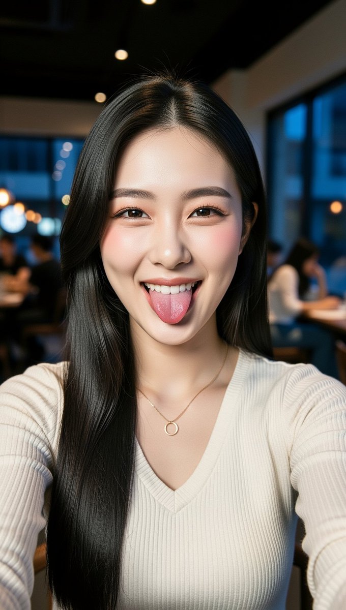 [FLUX.2 Flex 提示词] ar 9:16 2K 一张特写自拍照肖像,主角是一位二十岁出头的年轻东亚女性,拥有白皙、光滑、有光泽感的肌肤和自然柔和的光晕。她有一头长而顺直…