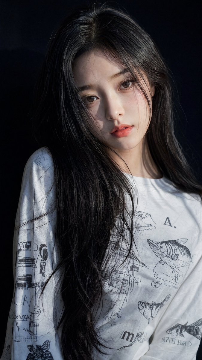 [GPT Image 2 提示词] ar 9:16 4K 高 特写肖像,一位美丽的年轻东亚女性,一头长直柔顺的乌黑亮发披散在肩上,部分遮住脸颊一侧,几缕自然柔和的碎发修饰脸型,瓷…