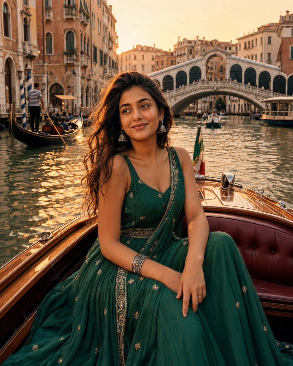 威尼斯黄金时刻,裹着一缕印度风情。🇮🇹✨ 有些旅程之所以令人难忘,不是因为你去了哪里,而是因为那个瞬间以多么美好的方式与你相遇。 ✨ 由 GPT Image @ChatGPT 创…