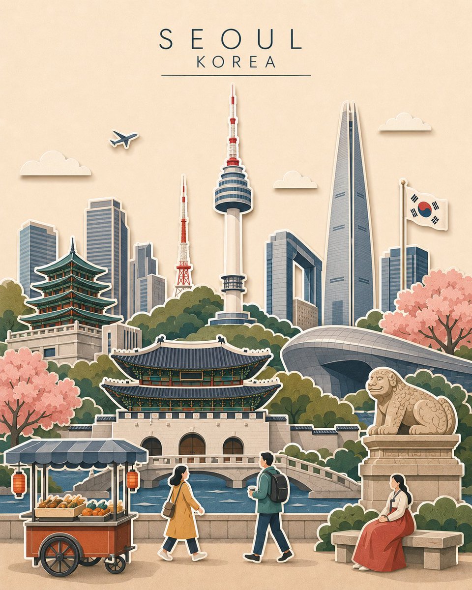 画面比例：4:5 — 竖版人像构图 为 [CITY]（城市）、[COUNTRY]（国家）创作一张高端竖版 4:5 分层剪纸拼贴 × VOX 风格扁平矢量插画。 使用温暖的奶油色纸…