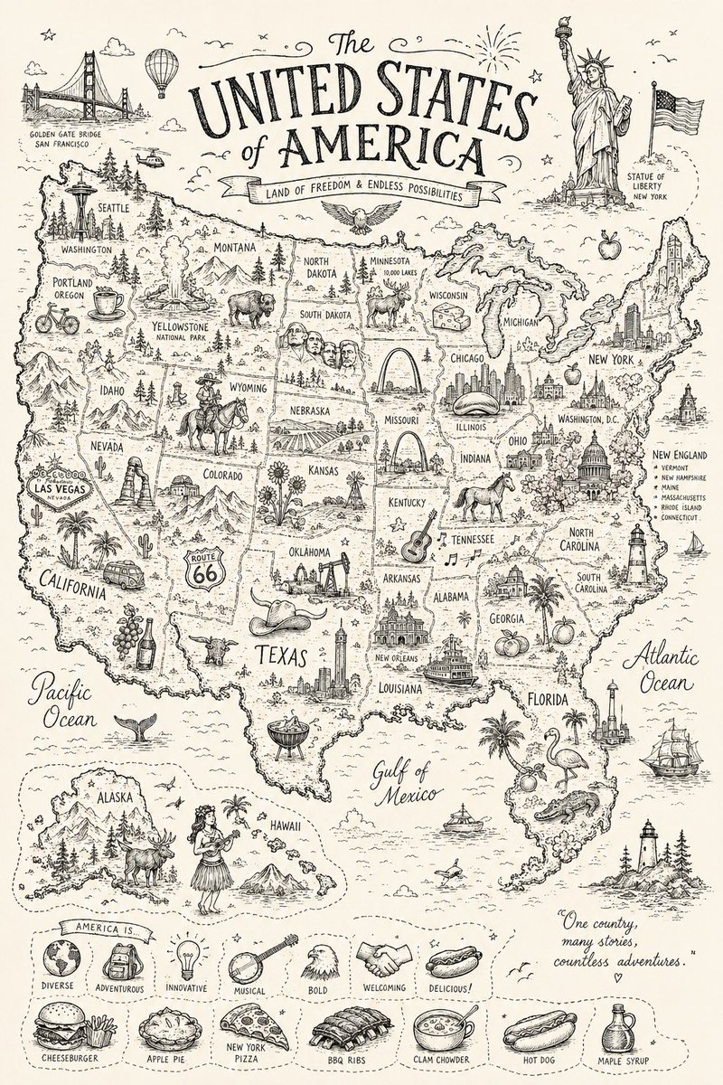 涂鸦国家插画 [COUNTRY NAME] 创作一幅迷人、高度精细的手绘涂鸦插画，主题为 [COUNTRY NAME]，风格如同异想天开的插画式旅行地图。以该…