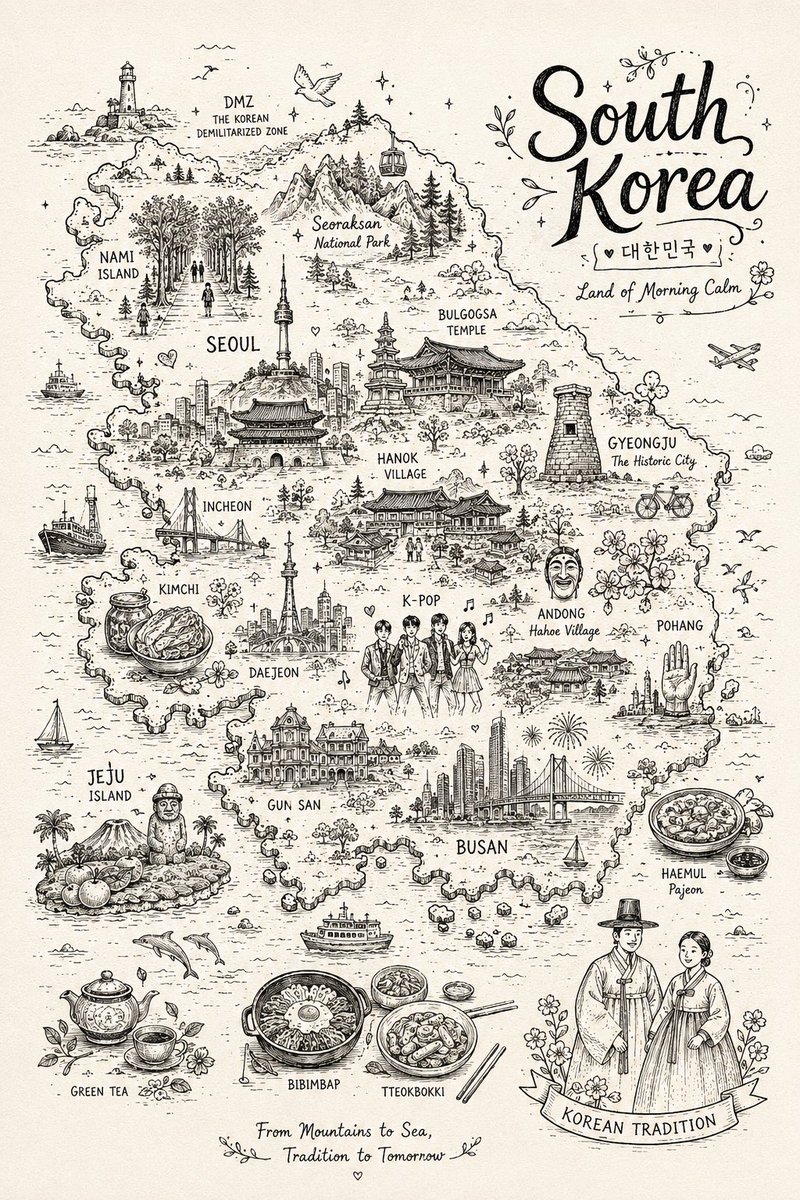 涂鸦国家插画 [COUNTRY NAME] 创作一幅迷人、高度精细的手绘涂鸦插画，主题为 [COUNTRY NAME]，风格如同异想天开的插画式旅行地图。以该国家可辨识的轮廓/形…