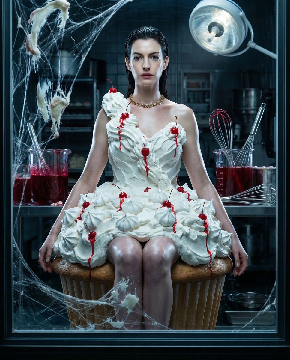 { "vibe_title_en": "Synthetic Confectionery Dream", "master_prompt": "一张超现实的、前卫的时尚编辑摄影照片…