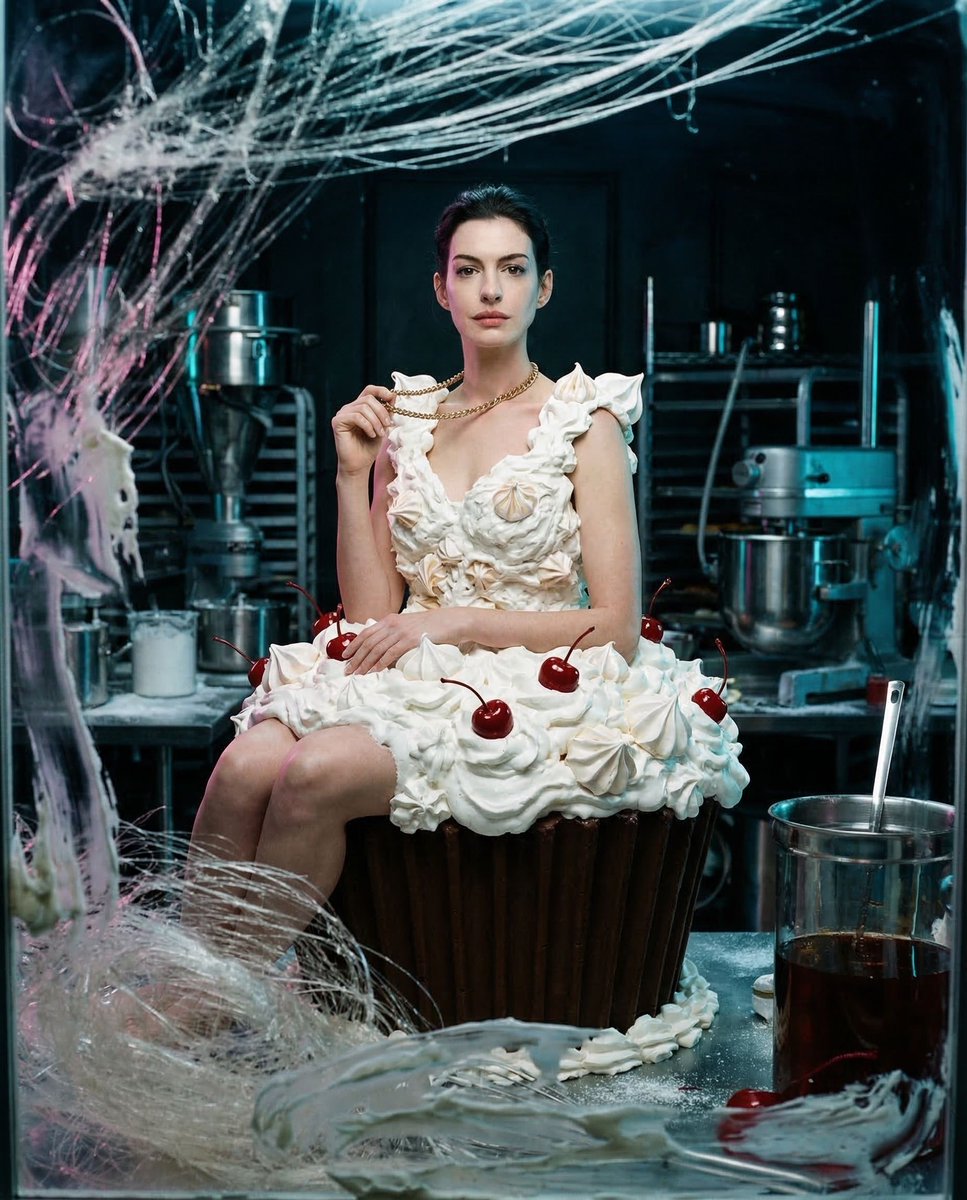{ "vibe_title_en": "Synthetic Confectionery Dream", "master_prompt": "一张超现实的、前卫的时尚编辑摄影照片…