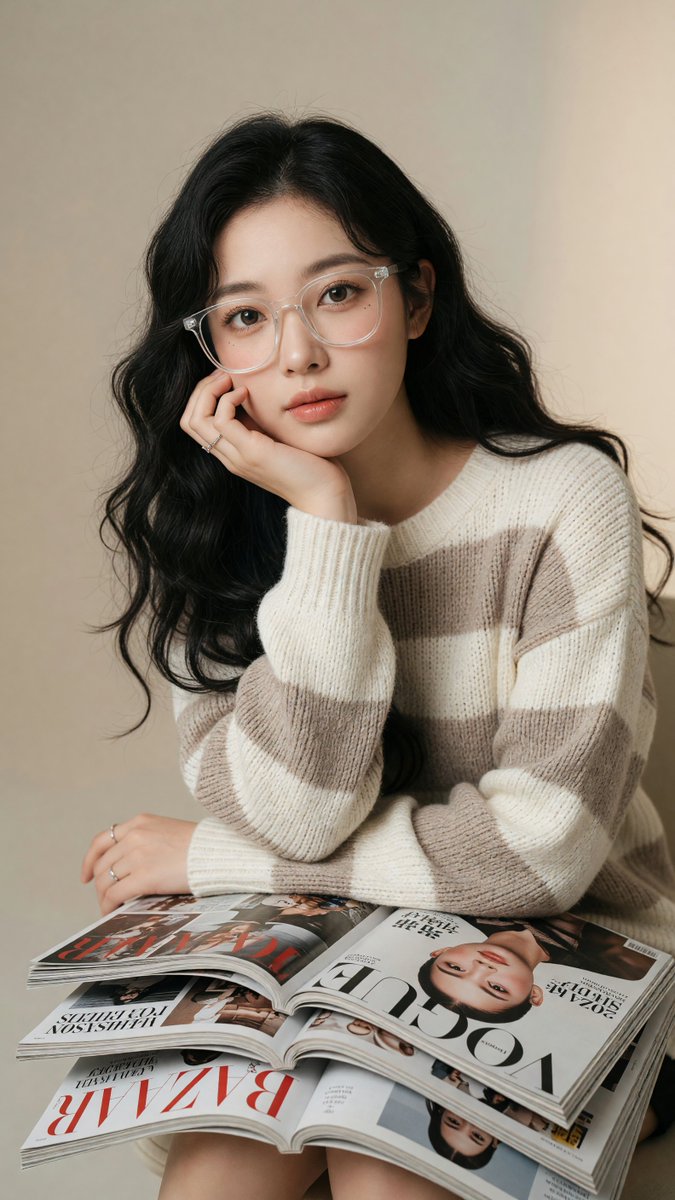 [Grok Imagine Prompt] ar 9:16 2K 画质 二十岁出头到中段的年轻东亚女性，白皙瓷器肌带有柔和自然的光泽，大而杏仁状的棕色眼睛带有自然的双眼皮，长长的…