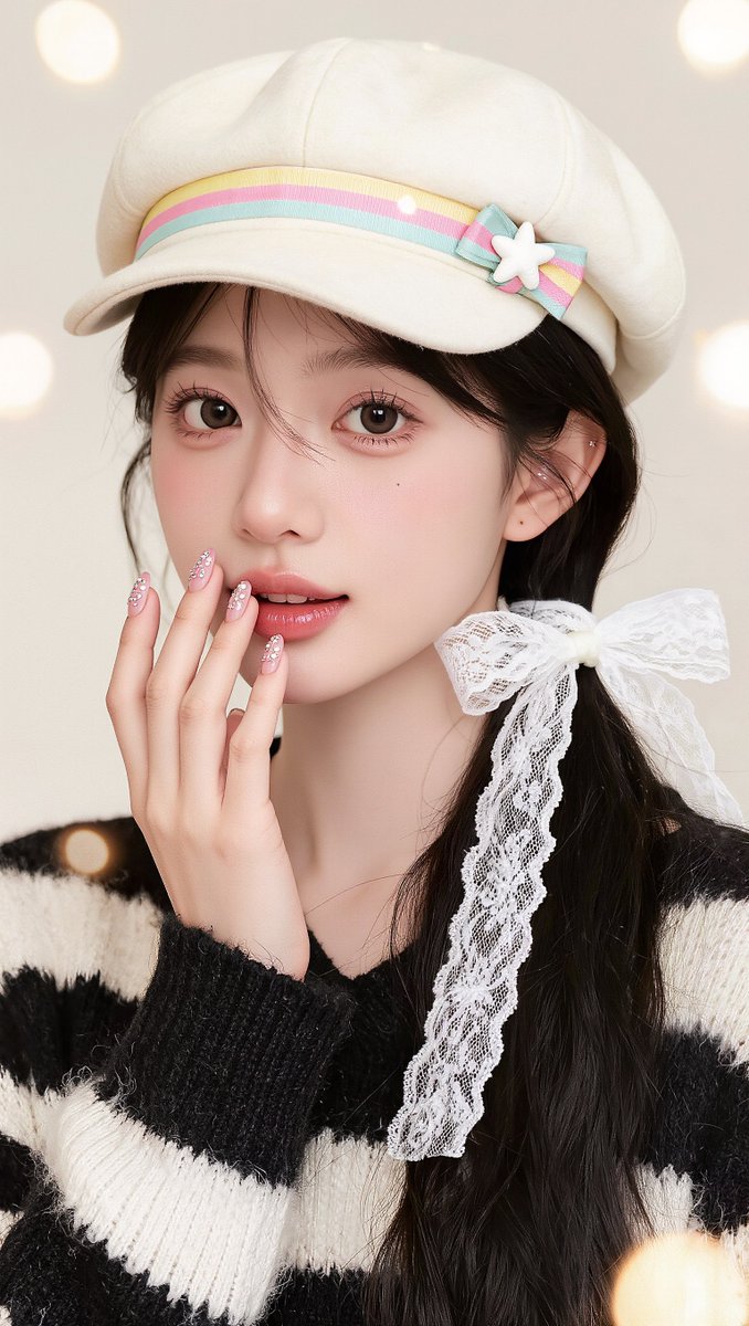 [Kling 01 提示词] ar 9:16 2K 一位年轻东亚女性的柔和梦幻特写肖像，皮肤白皙如瓷，五官柔和，神情宁静、略带嘟嘴，直视镜头。她有一双深棕色大眼睛，妆容自然柔和…