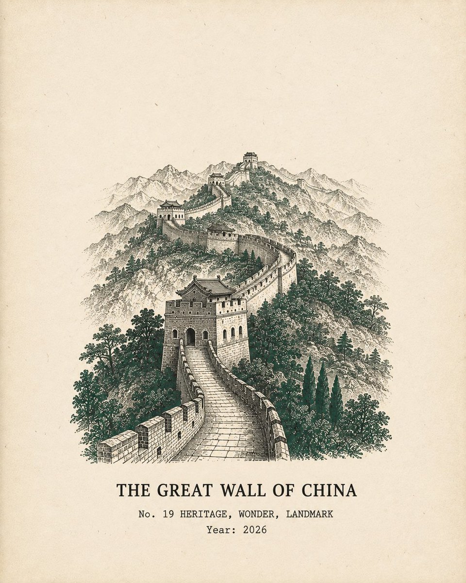 创作一幅精致的复古旅行海报插画，灵感来自中世纪建筑版画艺术。以 [LANDMARK]（地标）作为不容置疑的中央主体，采用高度精细的手绘黑色墨水线条勾勒，包含繁复的结构细节、细腻的…
