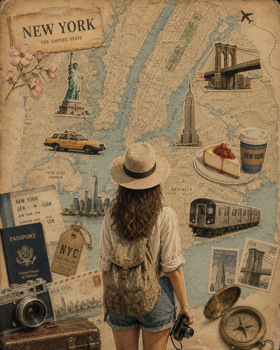 创作一幅精致的复古旅行拼贴海报，灵感来自[Country Name]，采用严格的4:5竖版肖像画幅。 以一张大幅、质感精美、纹理丰富的[Country Name]复古地图作为主要…