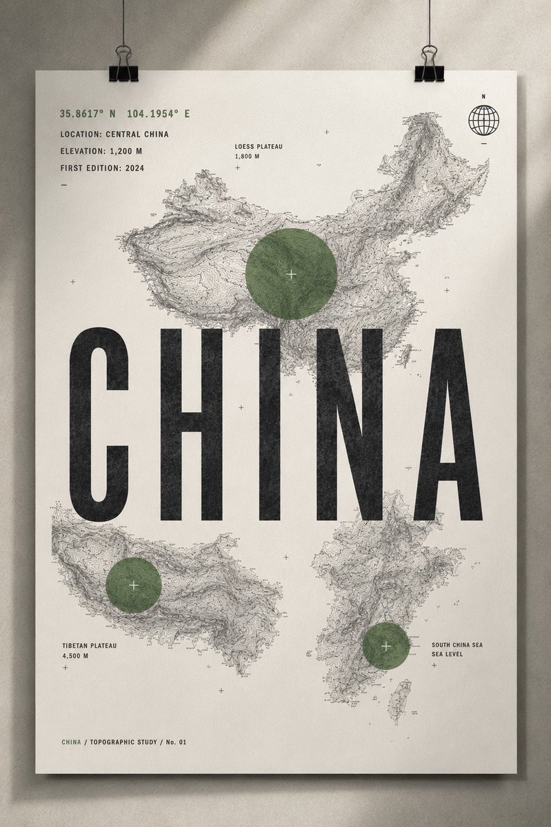 创作一幅精致的 4:5 竖版当代国家艺术海报,灵感源自瑞士平面设计、地形图、现代编辑类海报以及高端户外制图风格。 核心概念:通过地形、坐标与地理身份来呈现 [COUNTRY],而…