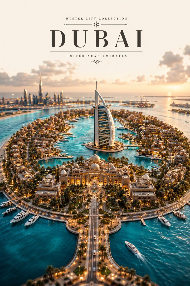 GPT Image 2 提示词（ChatGPT） 提示词 👇 将奥地利 🇦🇹 哈尔施塔特、阿联酋 🇦🇪 迪拜和挪威 🇳🇴 罗弗敦群岛融合为一体的顶级精致奢华旅…