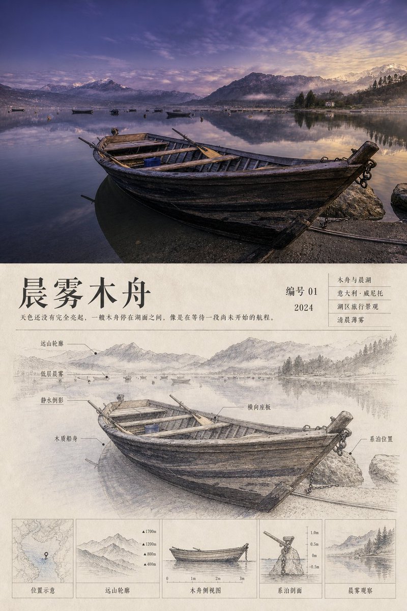 请将我上传的每一张照片分别制作成一张独立的“旅行观察档案”设计海报，不进行多图拼贴，每张照片单独输出。 整体采用2:3竖版构图，由上下两个相互呼应的区域组成。上方实景摄影约占画面…