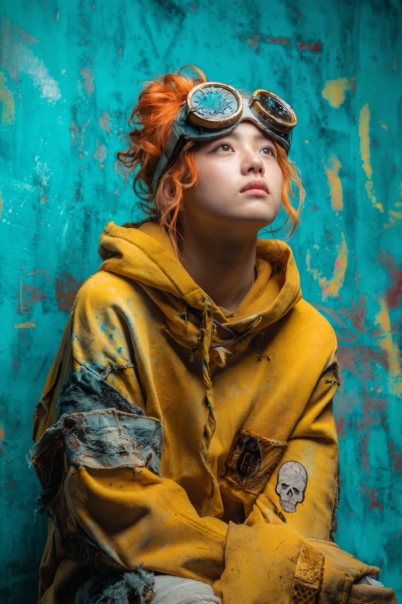 世界陷入了黑暗,于是她学会了仰望光芒。 太多的混乱,无法回头。 使用 Nano Banana pro 制作。 提示词 电影感人像摄影:一个年轻女孩,凌乱而鲜艳…