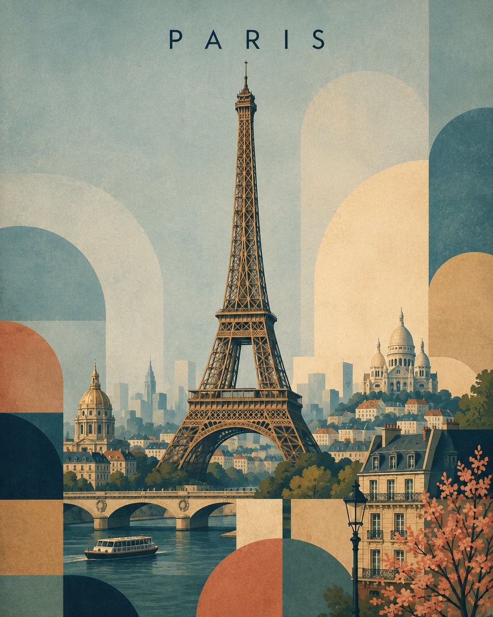 创作一张精致的复古风格旅行海报，以 [ICONIC STRUCTURE]（标志性建筑）作为主要焦点。保持建筑高度可识别，具备准确的比例和独特的细节，但要将其重…