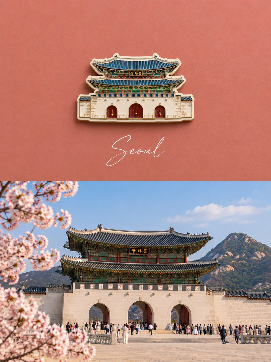 为 [LOCATION]、[COUNTRY] 创作一张高端编辑风格的旅行纪念海报，以该地点本身作为创意来源。自动识别该地点最具标志性且最具辨识度的单一视觉元素——人物、地标/建筑…