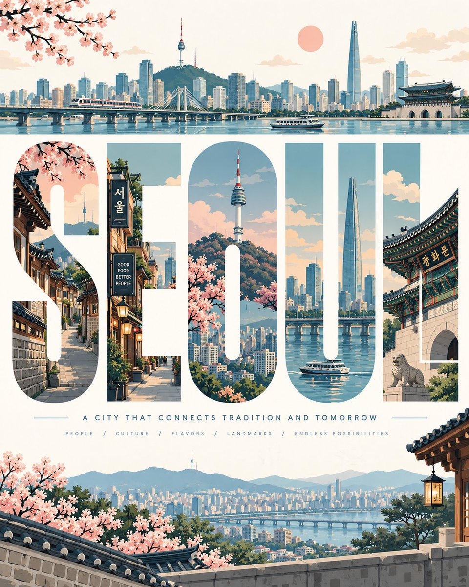 创建一个超高分辨率的 4:5 垂直旅行海报，主题围绕 [LOCATION]。所有可见文字必须仅为英文，拼写完全准确，专业排版，不能出现扭曲字母、随机符号或 A…