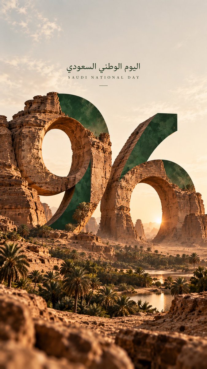 沙特国庆日96图片 💚🇸🇦 我选择了艾卜哈、吉达、欧拉、塔布克 GPT图像提示 Create a premium cinematic vertical editorial pos…