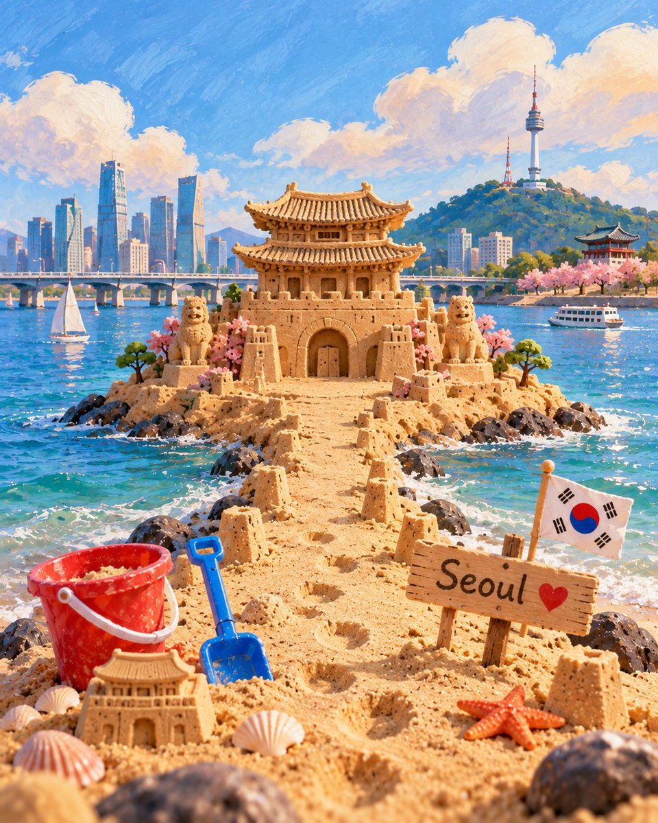 创作一个高端的 4:5 竖版儿童绘本封面： 地点：[LOCATION] 地标：[LANDMARK] 国家：[COUNTRY] 在一片伸入大海的沙洲上，由一个孩子用爱心打造一座神奇…