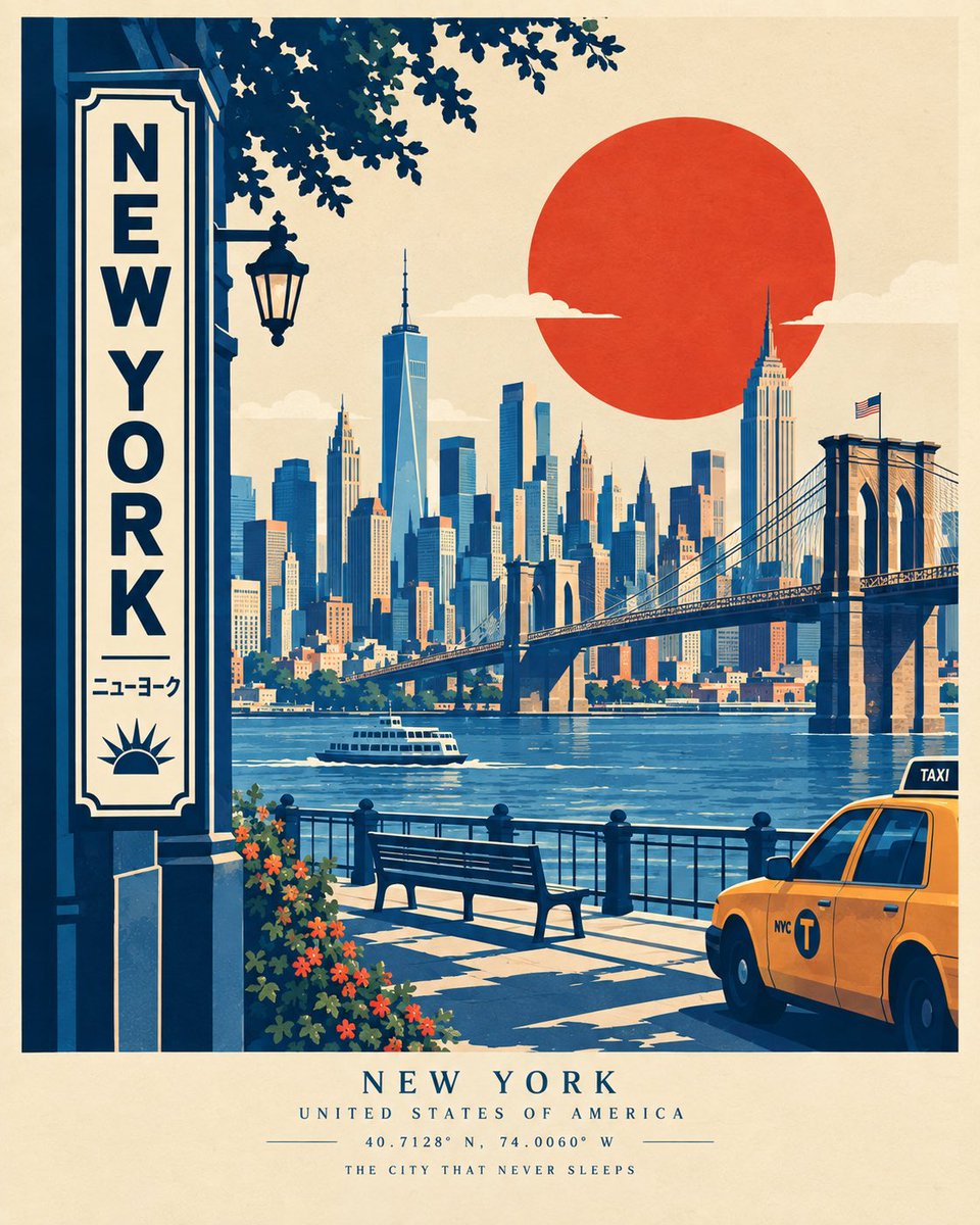 为 [CITY, COUNTRY] 创作一张高端现代的旅行海报，灵感源自大胆的复古丝网印刷风格与中世纪平面设计，但采用原创的建筑门廊式构图。 在前景放置一个大型且独特的 [LOC…