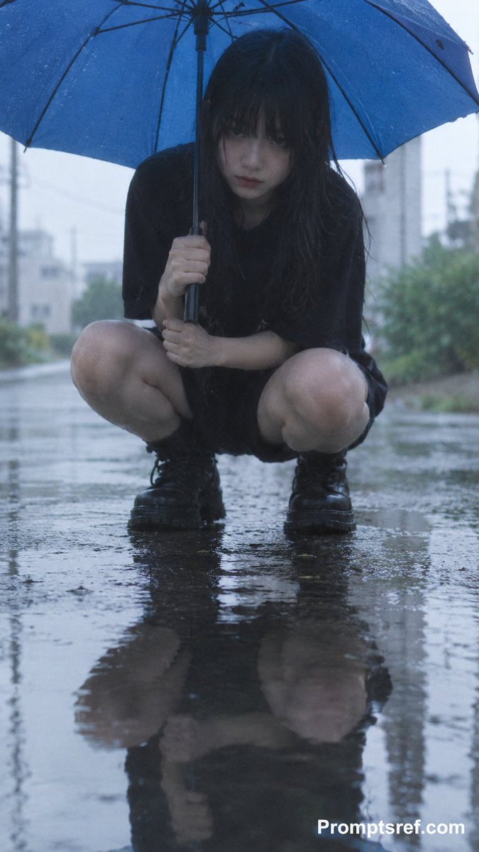 https://t.co/UqlJLsUwfF 一张现实风格的雨日街头人像照片,呈现出2000年代初日本独立杂志摄影的视觉语言与低分辨率便携式数码相机的质感…