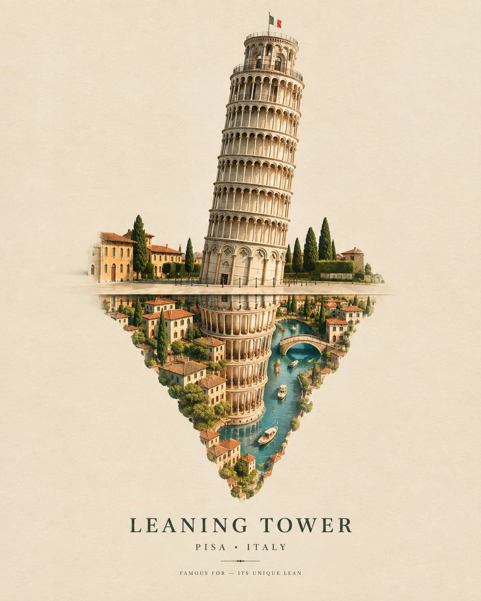 创作一幅精致的超现实旅行艺术作品，以 [ICONIC STRUCTURE]（标志性建筑）、[CITY, COUNTRY]（城市，国家）作为主体。展现该建筑矗立…